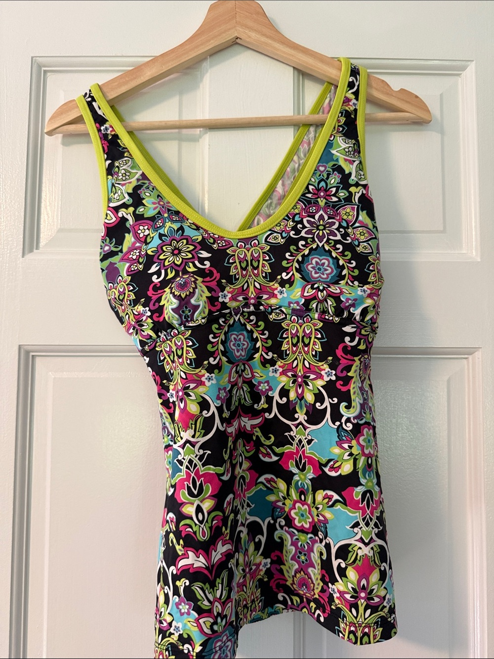 Athleta Floral Pattern Tankini Top in Black, Pink, Lime, Aqua